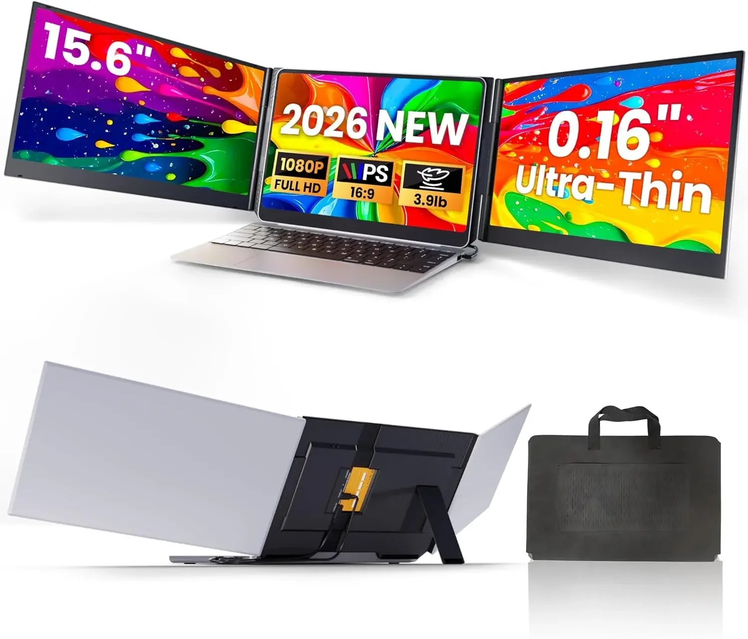 Laptop Screen Extender, 15.6" Ultra Light & Thin Triple Portable Monitor for Laptop with 1080P FHD IPS Display, Two Cable USB-C/
Laptop Screen Extender, 15.6" Ultra Light & Thin Triple Portable Monitor for Laptop with 1080P FHD IPS Display, Two Cable USB-C/