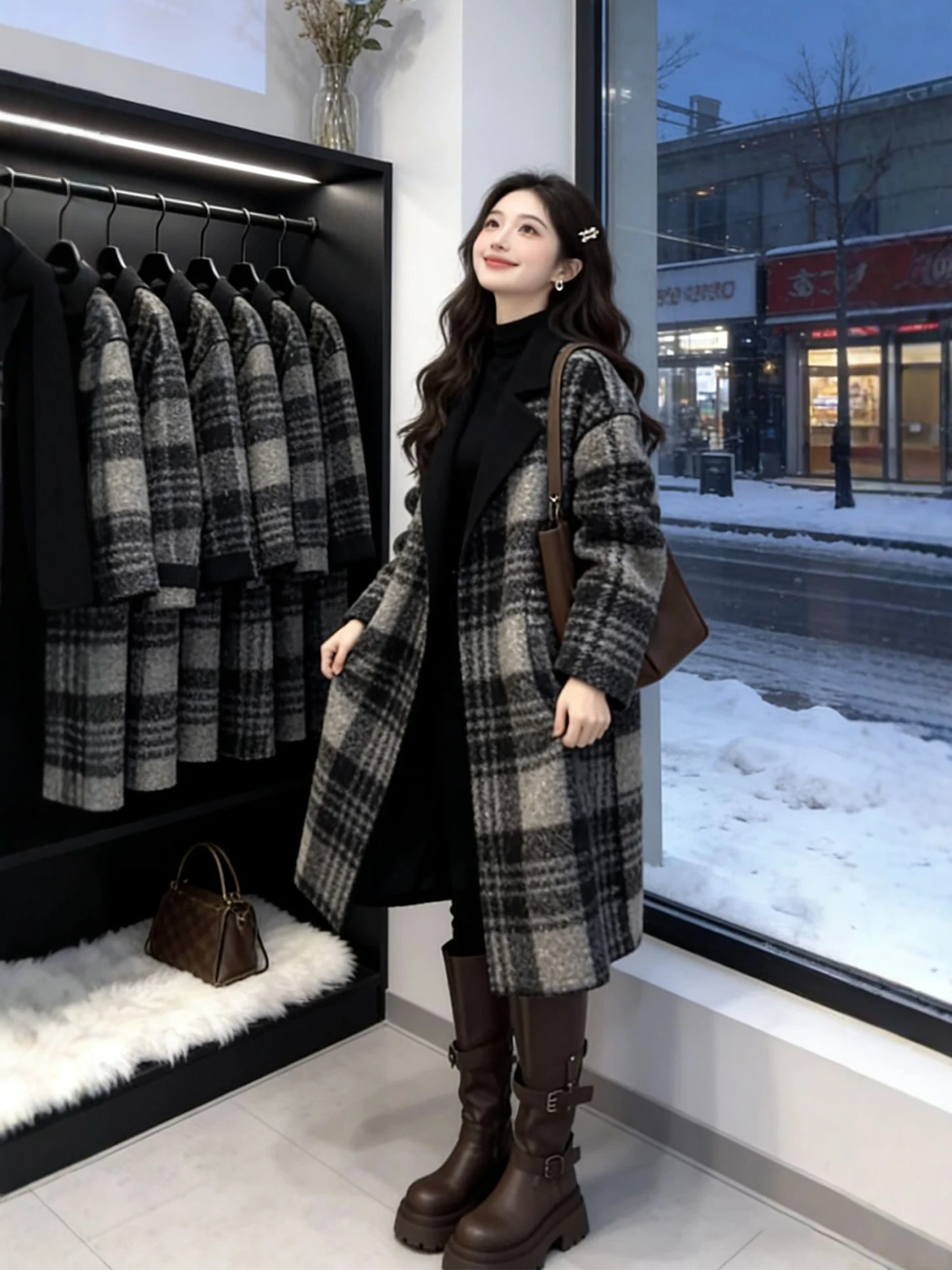 Long Plaid Woolen Coat Women Winter Large Size Loose Faionable Retro Warm Woolen Jaet High Waist Straight Hem Commute Casual
Long Plaid Woolen Coat Women Winter Large Size Loose Faionable Retro Warm Woolen Jaet High Waist Straight Hem Commute Casual