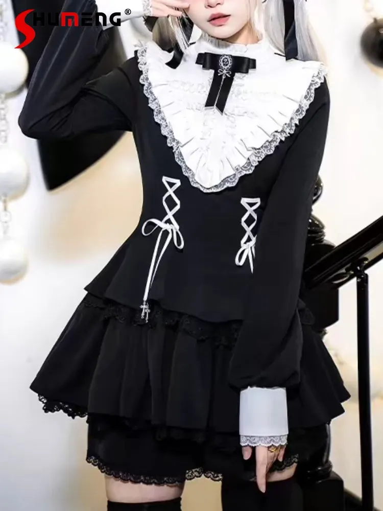 Mine Style Subculture Dark Sweet Cool Stand Neck Long Sleeve Lace Splicing Lace Slim Dress High Waist Shorts Two-piece Set Women
Mine Style Subculture Dark Sweet Cool Stand Neck Long Sleeve Lace Splicing Lace Slim Dress High Waist Shorts Two-piece Set Women