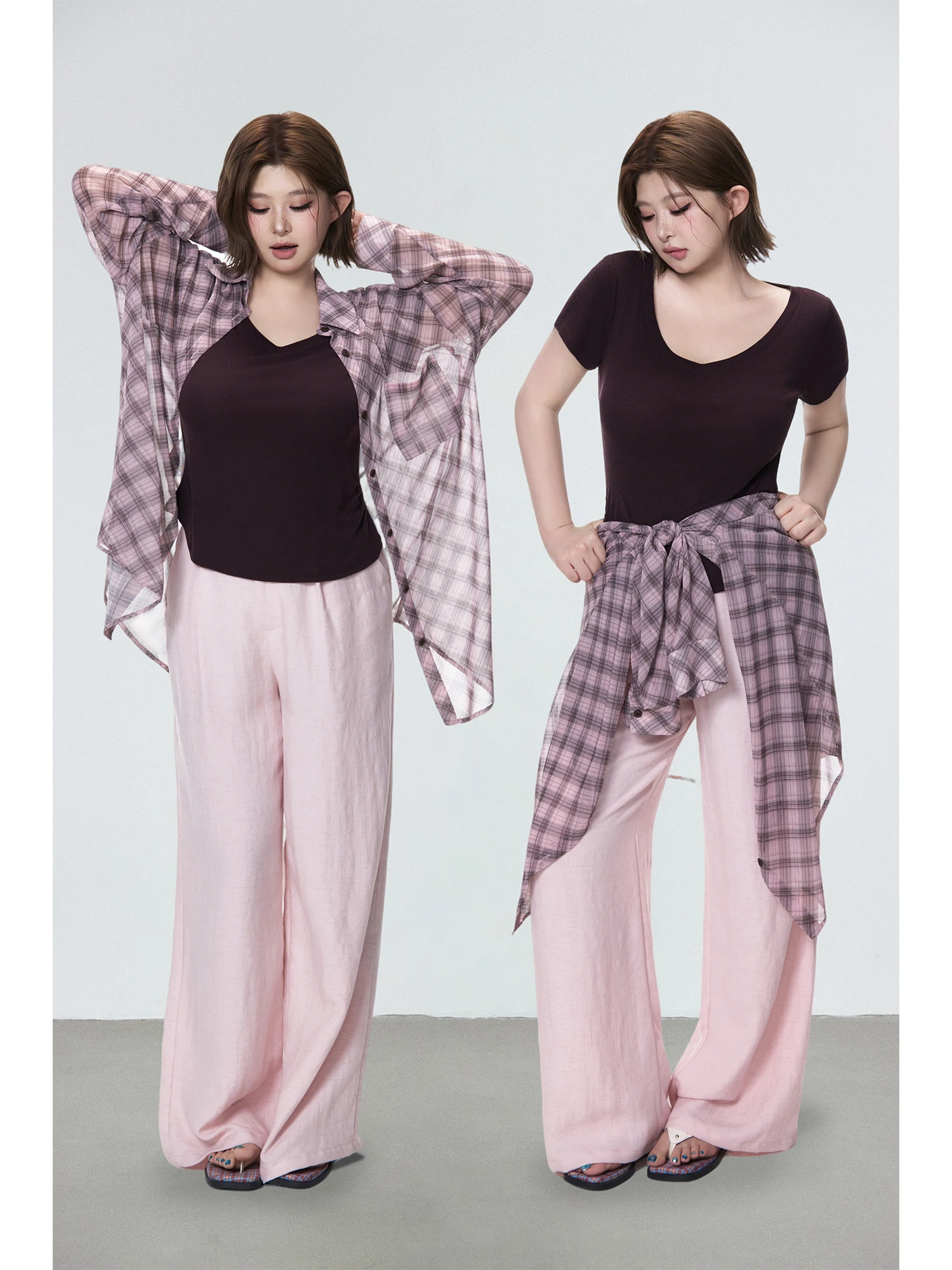 Chunyuezi Women's Plaid Shirt T-Shirt Straight Leg Pants Three-Piece Set Summer Slimming Casual Wear Cotton Spring Autumn
Chunyuezi Women's Plaid Shirt T-Shirt Straight Leg Pants Three-Piece Set Summer Slimming Casual Wear Cotton Spring Autumn