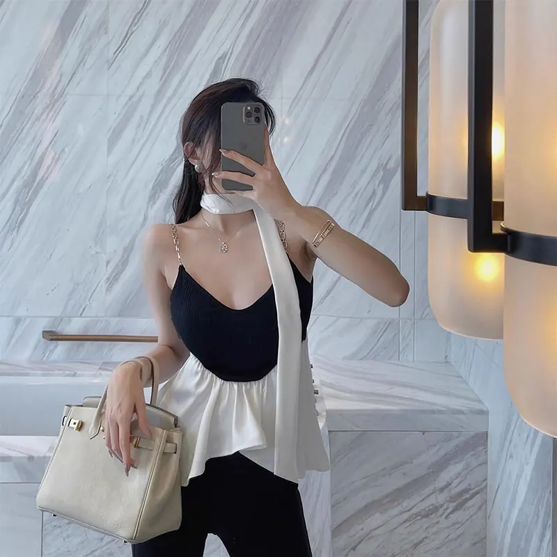 Summer Elegant Fashion Harajuku Slim Fit Female Clothes Loose Casual All Match Tanks Flounce Knit Color Block Sleeveless Camis
Summer Elegant Fashion Harajuku Slim Fit Female Clothes Loose Casual All Match Tanks Flounce Knit Color Block Sleeveless Camis