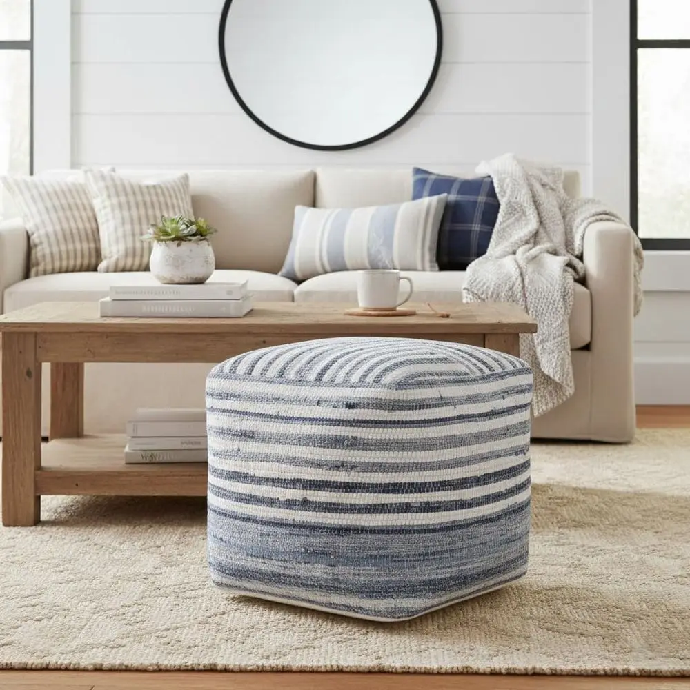 Navy and White Striped Cotton Ottoman | Handcrafted Square Footrest, Small Stool for Living Room, Bedroom, and Additional Seatin
Navy and White Striped Cotton Ottoman | Handcrafted Square Footrest, Small Stool for Living Room, Bedroom, and Additional Seatin