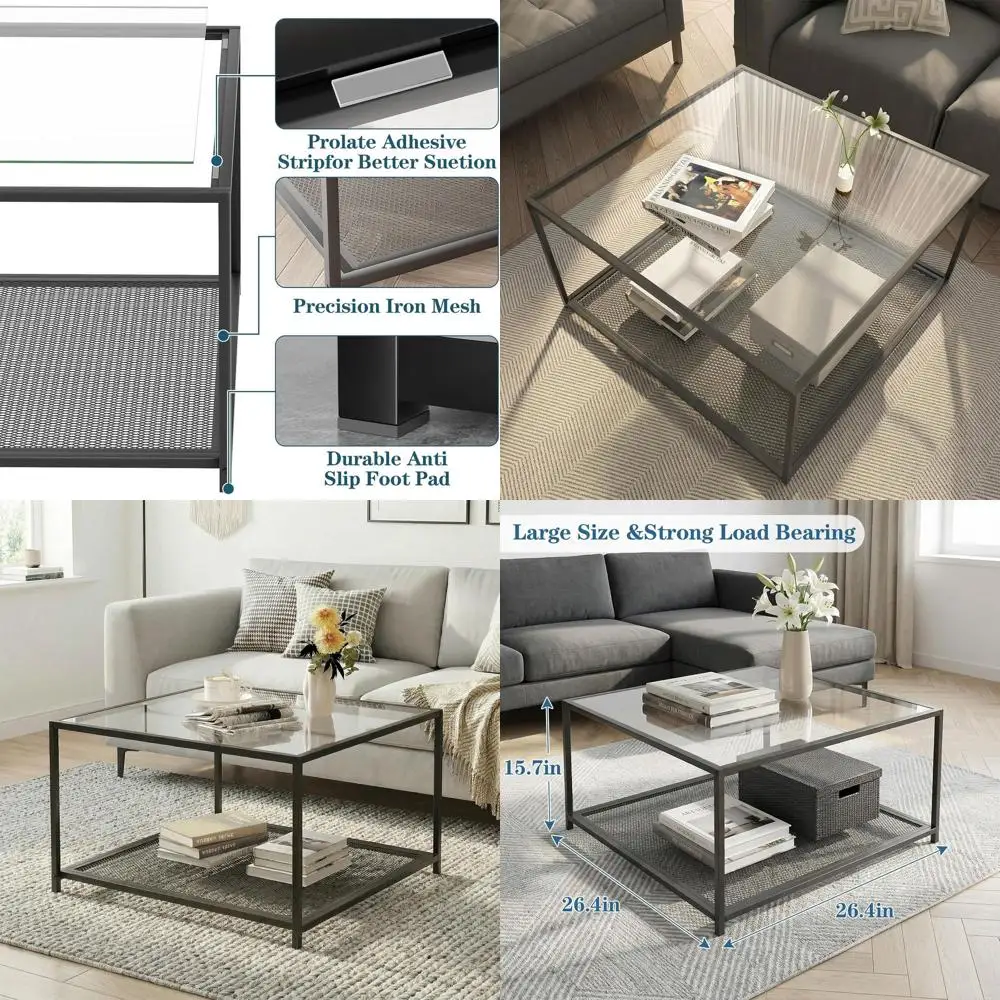 Compact Black Coffee Table with Storage Shelf, Ideal for Small Spaces, Living Room Use, Easy Assembly, 26 x 26
Compact Black Coffee Table with Storage Shelf, Ideal for Small Spaces, Living Room Use, Easy Assembly, 26 x 26
