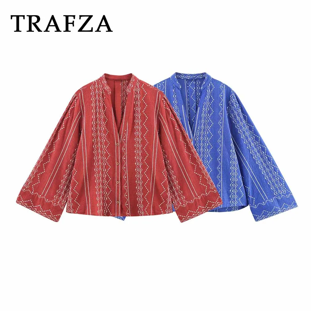 TRAFZA Embroidery Loose Button Shirt Fashion 2025 Spring Vintage Women Blouse Single Breasted V-Neck Elegant Female Chic Shirt
TRAFZA Embroidery Loose Button Shirt Fashion 2025 Spring Vintage Women Blouse Single Breasted V-Neck Elegant Female Chic Shirt