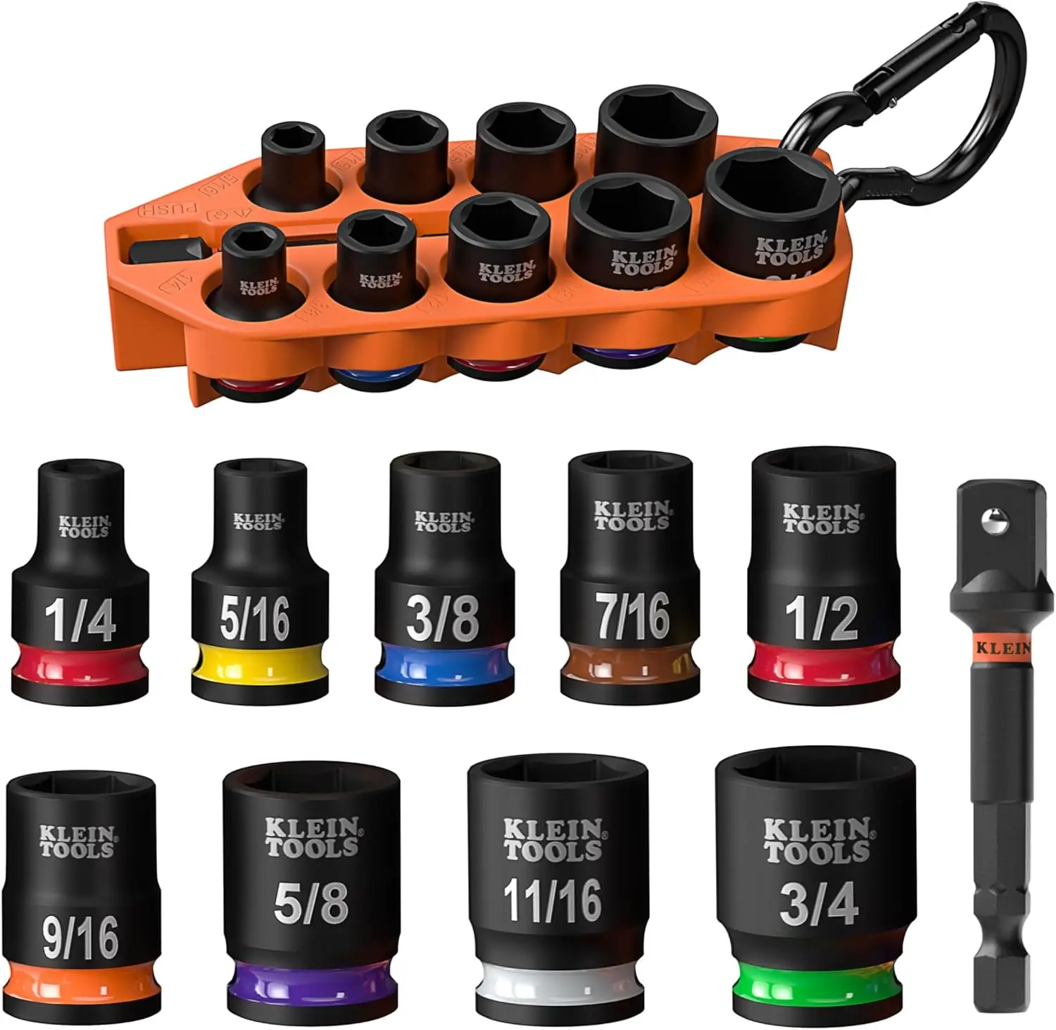 Impact Socket Set, 10-Piece SAE 3/8-Inch Drive with Color-Coded Sizes, Carabiner and Sleeve for Easy Carry
Impact Socket Set, 10-Piece SAE 3/8-Inch Drive with Color-Coded Sizes, Carabiner and Sleeve for Easy Carry