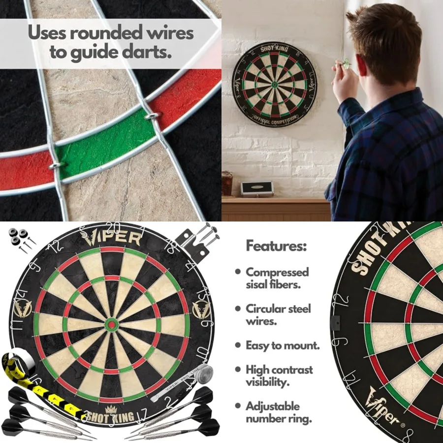 Shot King Regulation Bristle Steel Tip Dartboard Set with Bullseye Metal Radial Spider Wire Compressed Sisal Board with Rotatin
Shot King Regulation Bristle Steel Tip Dartboard Set with Bullseye Metal Radial Spider Wire Compressed Sisal Board with Rotatin