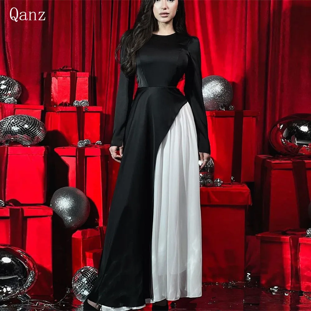 Qanz Dubai Black Prom Dresses O Neck Vintage Satin A Line Pageant Dresses for Women Long Sleeves Pleat Party Dresses Saudi Arab
Qanz Dubai Black Prom Dresses O Neck Vintage Satin A Line Pageant Dresses for Women Long Sleeves Pleat Party Dresses Saudi Arab