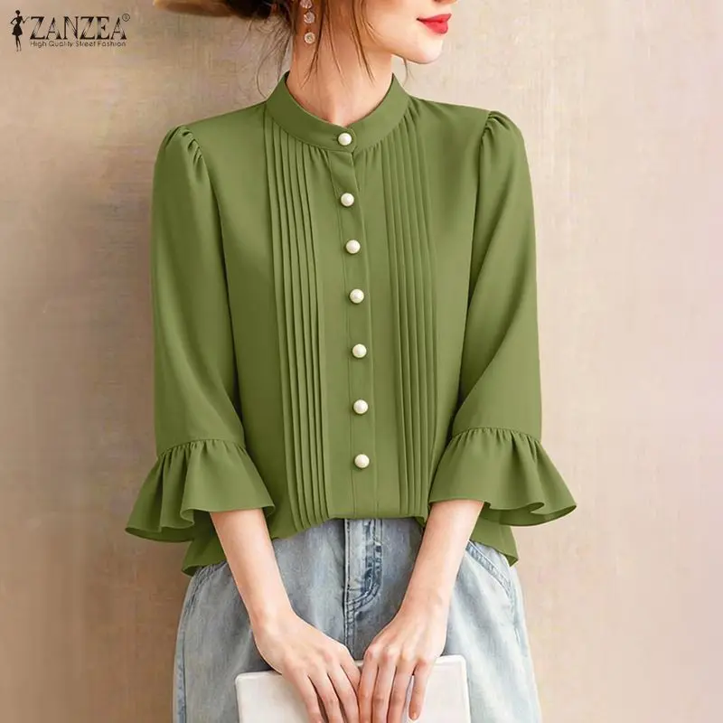2026 ZANZEA Summer Elegant 3/4 Sleeve Work Blouse Office Shirt Women Stand Neck Pleated Blusas Female Holiday Tops Tunic Mujer
2026 ZANZEA Summer Elegant 3/4 Sleeve Work Blouse Office Shirt Women Stand Neck Pleated Blusas Female Holiday Tops Tunic Mujer