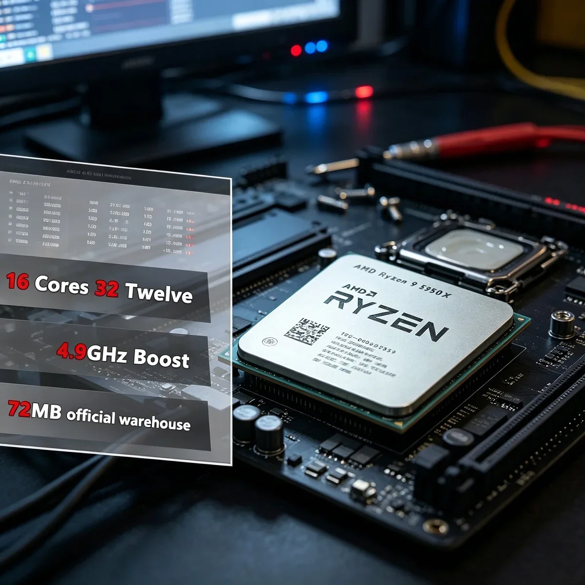 AMD Ryzen 9 5950X New Ryzen 9 5000 Series Vermeer (Zen 3) 105W 16-Core 3.4 GHz Socket AM4 Socket AM4 but without cooler
AMD Ryzen 9 5950X New Ryzen 9 5000 Series Vermeer (Zen 3) 105W 16-Core 3.4 GHz Socket AM4 Socket AM4 but without cooler