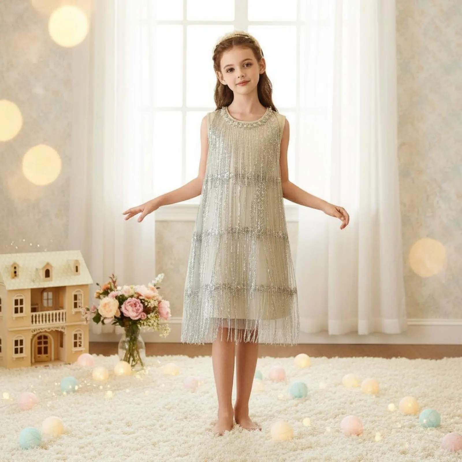 Sequin Fringe Dress Dressy Look Sequin Tassel Dress Children's Clothing Lightweight Sleeveless for Daily Wear
Sequin Fringe Dress Dressy Look Sequin Tassel Dress Children's Clothing Lightweight Sleeveless for Daily Wear