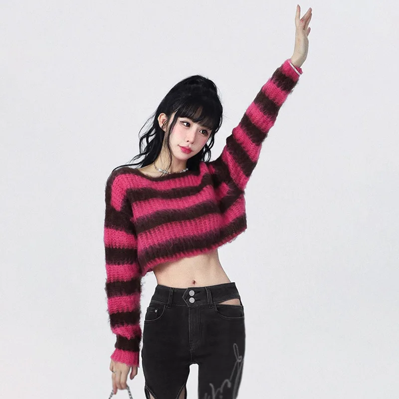 Women Autumn Casual Striped Sweater Long Sleeve Y2k Knitted Pullovers Korean Style Streetwear Y2K Crop Tops Female Outwear
Women Autumn Casual Striped Sweater Long Sleeve Y2k Knitted Pullovers Korean Style Streetwear Y2K Crop Tops Female Outwear