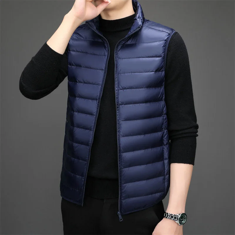 Мужская осенне-зимняя модная куртка-жилет из синего пуха, с воротником-стойкой, из хлопкового канваса, молодежная повседневная верхняя одежда
Мужская осенне-зимняя модная куртка-жилет из синего пуха, с воротником-стойкой, из хлопкового канваса, молодежная повседневная верхняя одежда