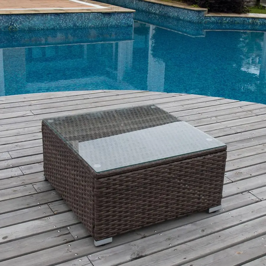 Outdoor Furniture Brown Wicker GlassTop Coffee Table for Expanding Sectional Sofa Set for Garden, Pool, Backyard
Outdoor Furniture Brown Wicker GlassTop Coffee Table for Expanding Sectional Sofa Set for Garden, Pool, Backyard