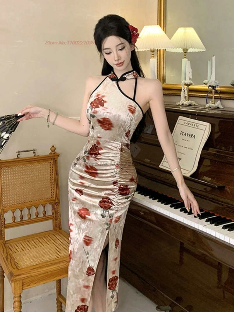 Платье для восточного ночного клуба 2025, улучшенное Cheongsam, традиционное бархатное платье без рукавов с цветочным принтом, qipao, винтажное банкетное платье qipao
Платье для восточного ночного клуба 2025, улучшенное Cheongsam, традиционное бархатное платье без рукавов с цветочным принтом, qipao, винтажное банкетное платье qipao