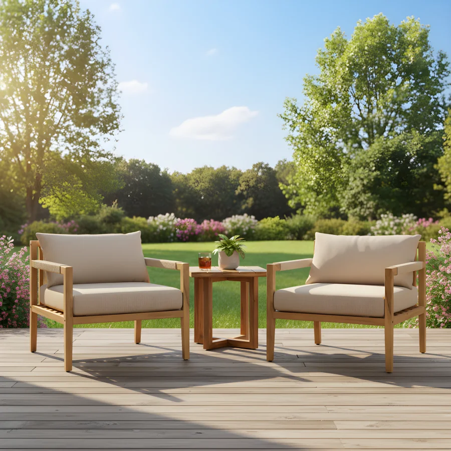 Acacia Wood Outdoor Set: 2 Rope Chairs with Cross-Stretcher Side Table, Natural Brown, Weather-Resistant Eco-Friendly
Acacia Wood Outdoor Set: 2 Rope Chairs with Cross-Stretcher Side Table, Natural Brown, Weather-Resistant Eco-Friendly