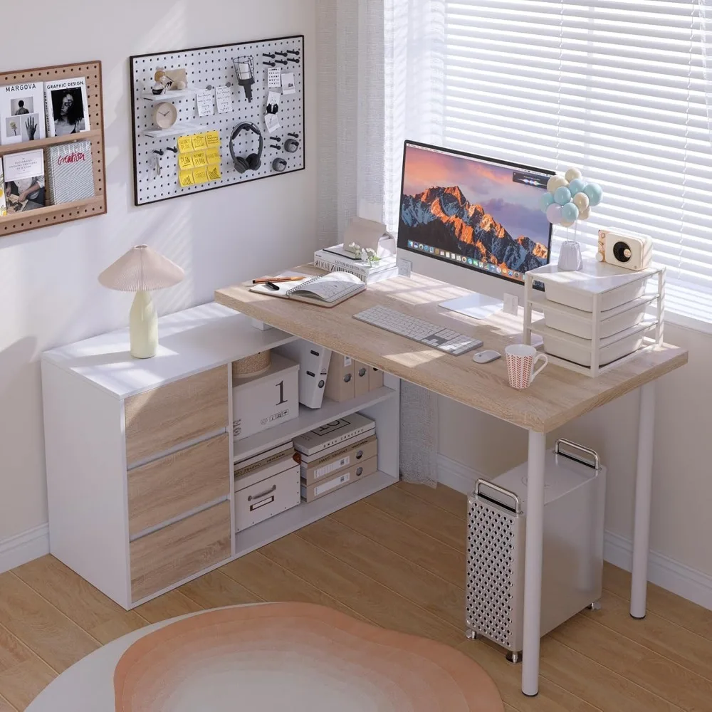 Home Office Computer Desk Corner Desk with 3 Drawers and 2 Shelves, L-Shaped Study Desk with Storage
Home Office Computer Desk Corner Desk with 3 Drawers and 2 Shelves, L-Shaped Study Desk with Storage