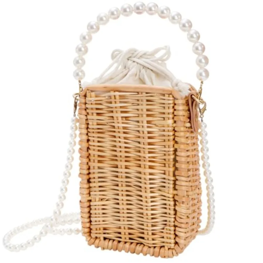 Pearl Basket Purse, Handwoven Rattan Beach Bag For Women, Rectangular Wicker Handbag, Vintage Summer Straw Tote Bag
Pearl Basket Purse, Handwoven Rattan Beach Bag For Women, Rectangular Wicker Handbag, Vintage Summer Straw Tote Bag