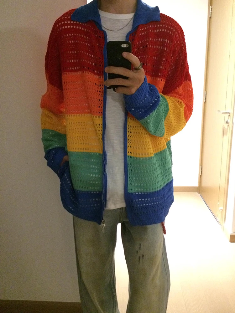 Вязаный кардиган Rainbow Hollow для мужчин, летний, в стиле Dopane, для защиты от солнца, в американском ретро-стиле, свободного кроя, молодежный тренд
Вязаный кардиган Rainbow Hollow для мужчин, летний, в стиле Dopane, для защиты от солнца, в американском ретро-стиле, свободного кроя, молодежный тренд