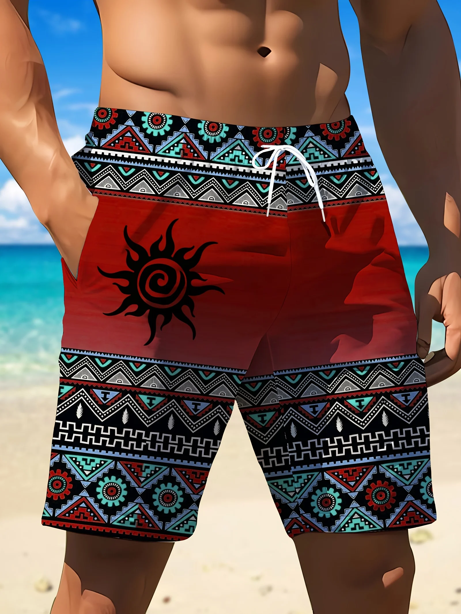 Mens Tribal Sun Aztec Geometric Print Quick Dry Board Shorts Elastic Drawstring Swim Trunks Summer Beach Casual Outfit
Mens Tribal Sun Aztec Geometric Print Quick Dry Board Shorts Elastic Drawstring Swim Trunks Summer Beach Casual Outfit