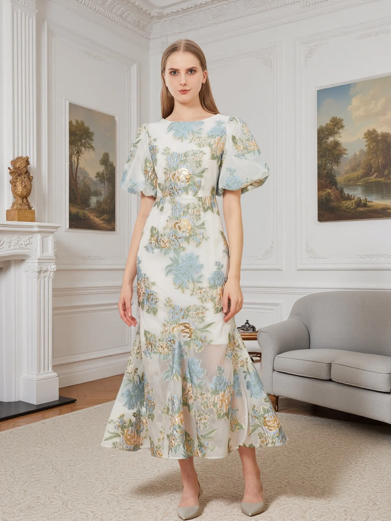 New French Retro Bubble Sleeve Round Neck Mermaid Midi Dress Light Luxury Elegant Banquet Date Waist-Defined Dress
New French Retro Bubble Sleeve Round Neck Mermaid Midi Dress Light Luxury Elegant Banquet Date Waist-Defined Dress