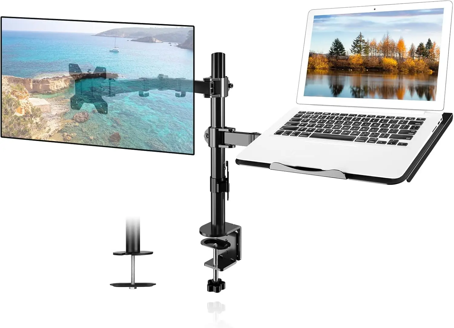 Adjustable Monitor Arm Stand with Laptop Tray for 13-32 Inch Screens, Holds 22 lbs, Clamp and Grommet Mounting
Adjustable Monitor Arm Stand with Laptop Tray for 13-32 Inch Screens, Holds 22 lbs, Clamp and Grommet Mounting
