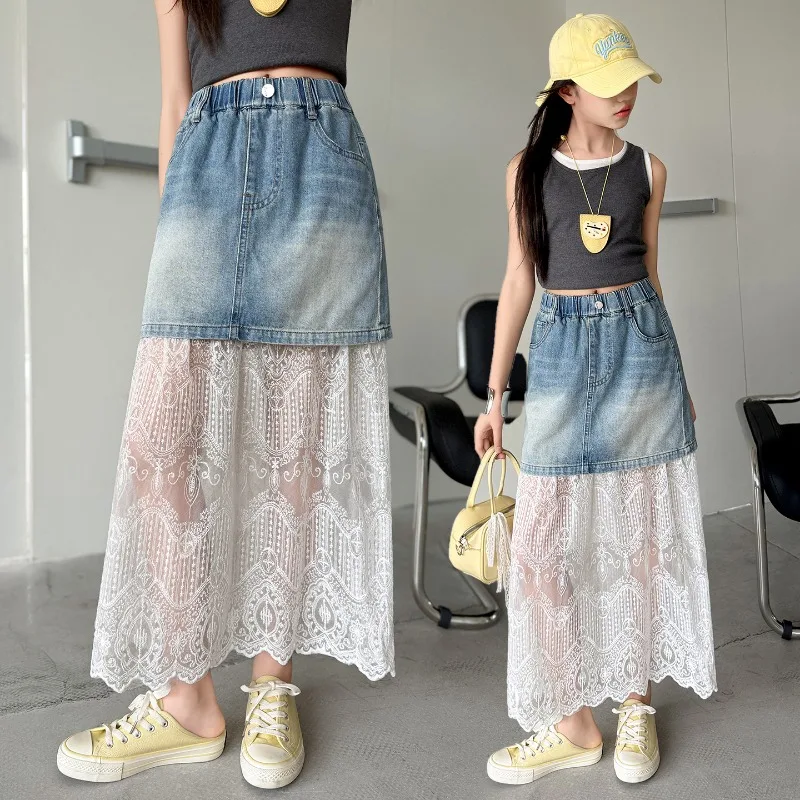 Girls Skirt Summer 2026 Denim Lace Patchwork Elastic High Waist Midi Skirt Children Clothes Fashion Breathable
Girls Skirt Summer 2026 Denim Lace Patchwork Elastic High Waist Midi Skirt Children Clothes Fashion Breathable