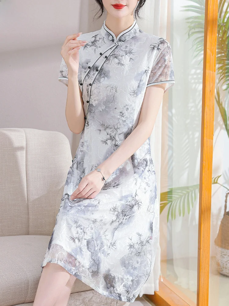 Summer Faion ort Sve Chiffon Qipao Dr for Middle-Aged Mothers Mid-Aged Women's Loose Fit Polyester Skirt Dr
Summer Faion ort Sve Chiffon Qipao Dr for Middle-Aged Mothers Mid-Aged Women's Loose Fit Polyester Skirt Dr