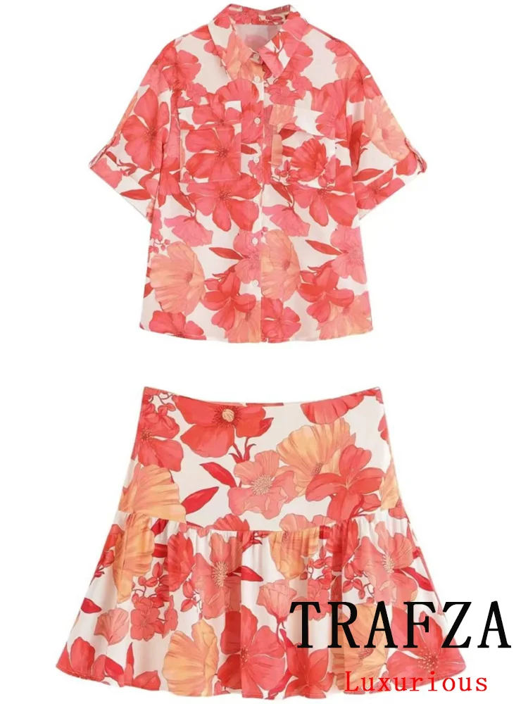 TRAFZA Casual Chic Women Suit Print Turn-down Collar Short Sleeve Top Zipper Short Skirt New Fashion 2025 Summer Holiday Sets
TRAFZA Casual Chic Women Suit Print Turn-down Collar Short Sleeve Top Zipper Short Skirt New Fashion 2025 Summer Holiday Sets