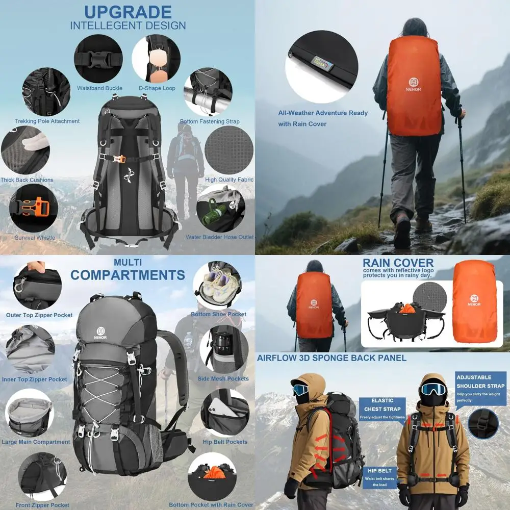 60L Waterproof Hiking Backpack, Lightweight Daypack for Outdoor Adventures, Unisex Travel Bag, Black
60L Waterproof Hiking Backpack, Lightweight Daypack for Outdoor Adventures, Unisex Travel Bag, Black