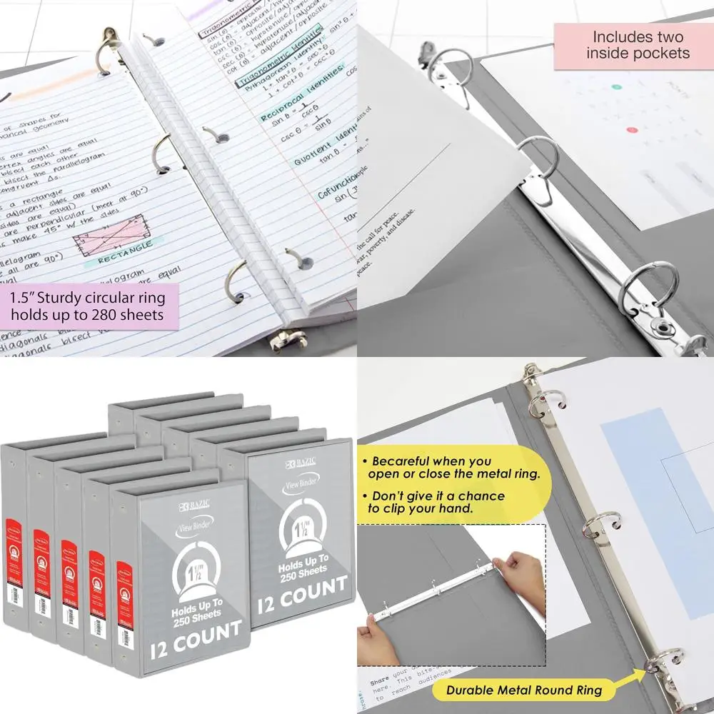 1.5-inch Grey 3-Ring Binder, Clear Overlay, Holds 250 Sheets, 12-Pack for Home and Office
1.5-inch Grey 3-Ring Binder, Clear Overlay, Holds 250 Sheets, 12-Pack for Home and Office