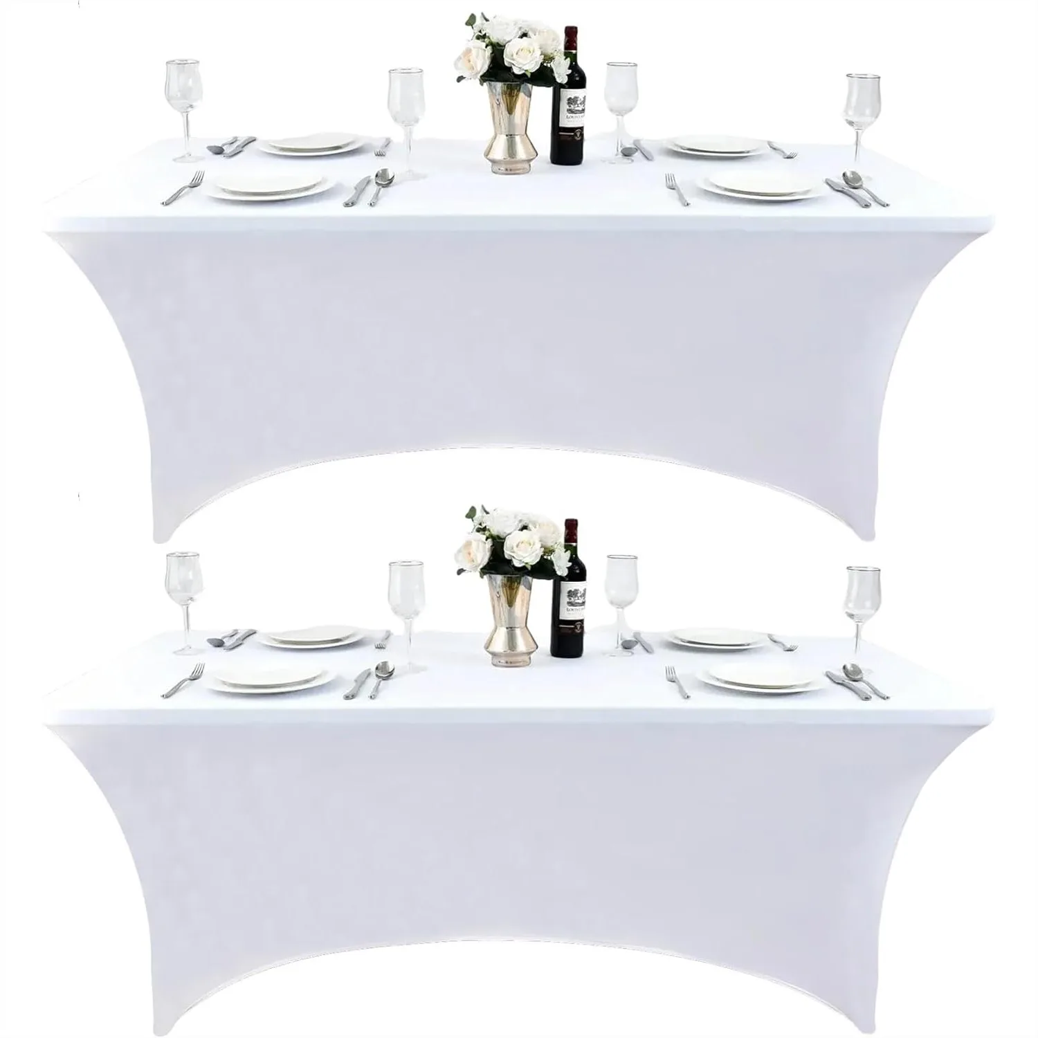 2-Pack 6ft White Spandex Table Covers for Rectangle Folding Tables - Wrinkle Resistant Stretch Tablecloth with Leg Pockets
2-Pack 6ft White Spandex Table Covers for Rectangle Folding Tables - Wrinkle Resistant Stretch Tablecloth with Leg Pockets