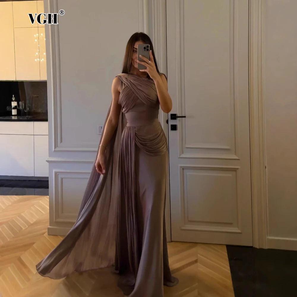 VGH Solid Spliced Ribbon Evening Dress for Women Irregular Neck Sleeveless High Waist Temperament Formal Satin Dresses Female
VGH Solid Spliced Ribbon Evening Dress for Women Irregular Neck Sleeveless High Waist Temperament Formal Satin Dresses Female