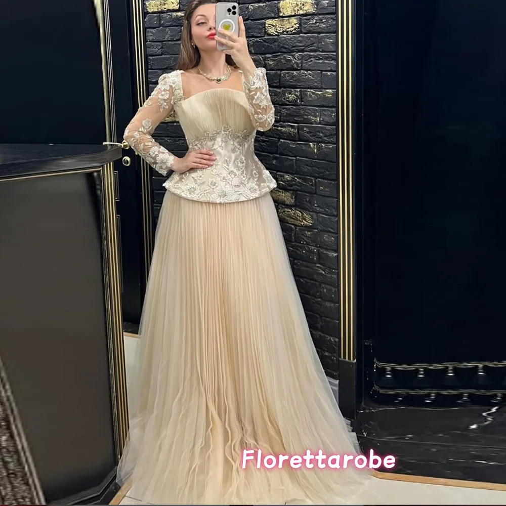 Exquisite Square Collar Long Sleeves Evening Dress Tulle Customized Prom Dresses Delicate Appliques Celebrity Gowns
Exquisite Square Collar Long Sleeves Evening Dress Tulle Customized Prom Dresses Delicate Appliques Celebrity Gowns