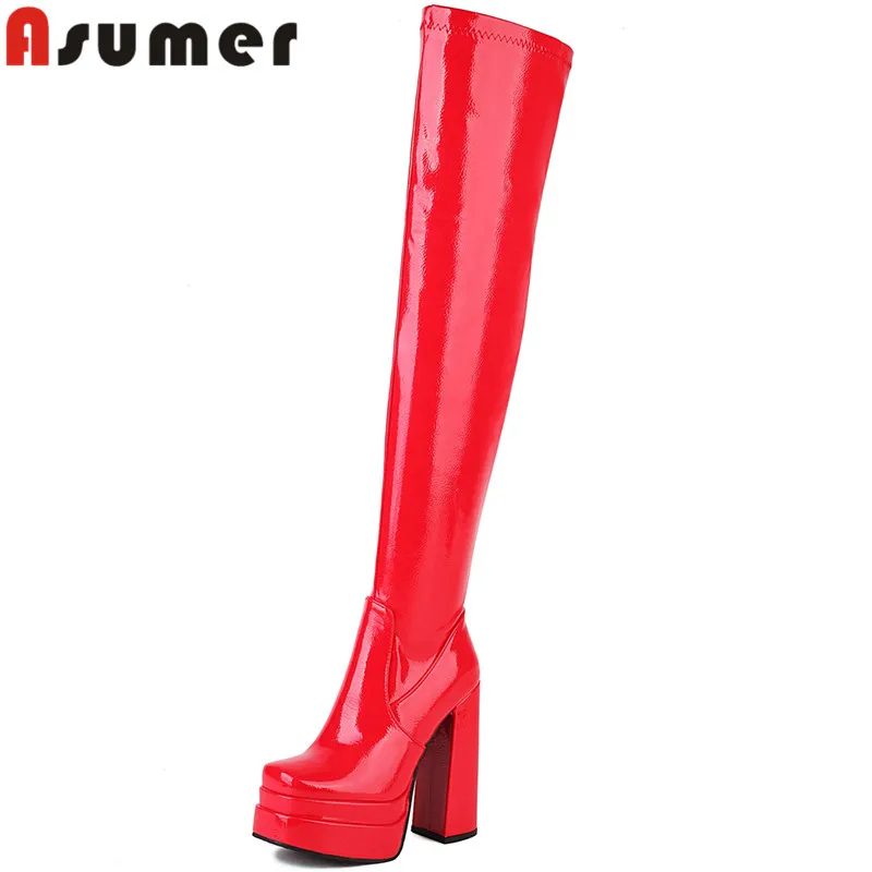 ASUMER 2022 Size 34-45 New Patent Leather Over The Knee Platform Boots Thick High Heels Winter Boots Woman Ladies Zipper Shoes
ASUMER 2022 Size 34-45 New Patent Leather Over The Knee Platform Boots Thick High Heels Winter Boots Woman Ladies Zipper Shoes