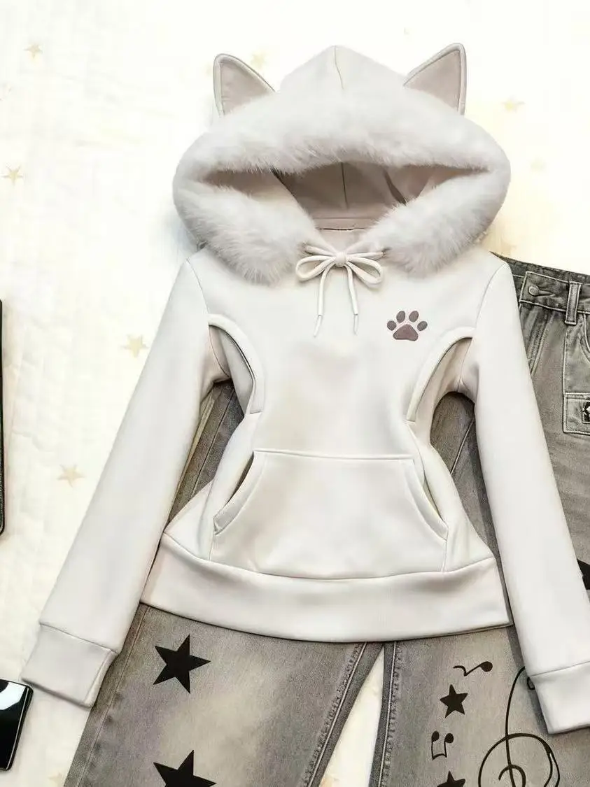 Adorable American Retro Soft Plu Ear Hooded Sweatirt Slimming Cute Paw Print Street Sle Faion Women's Top
Adorable American Retro Soft Plu Ear Hooded Sweatirt Slimming Cute Paw Print Street Sle Faion Women's Top