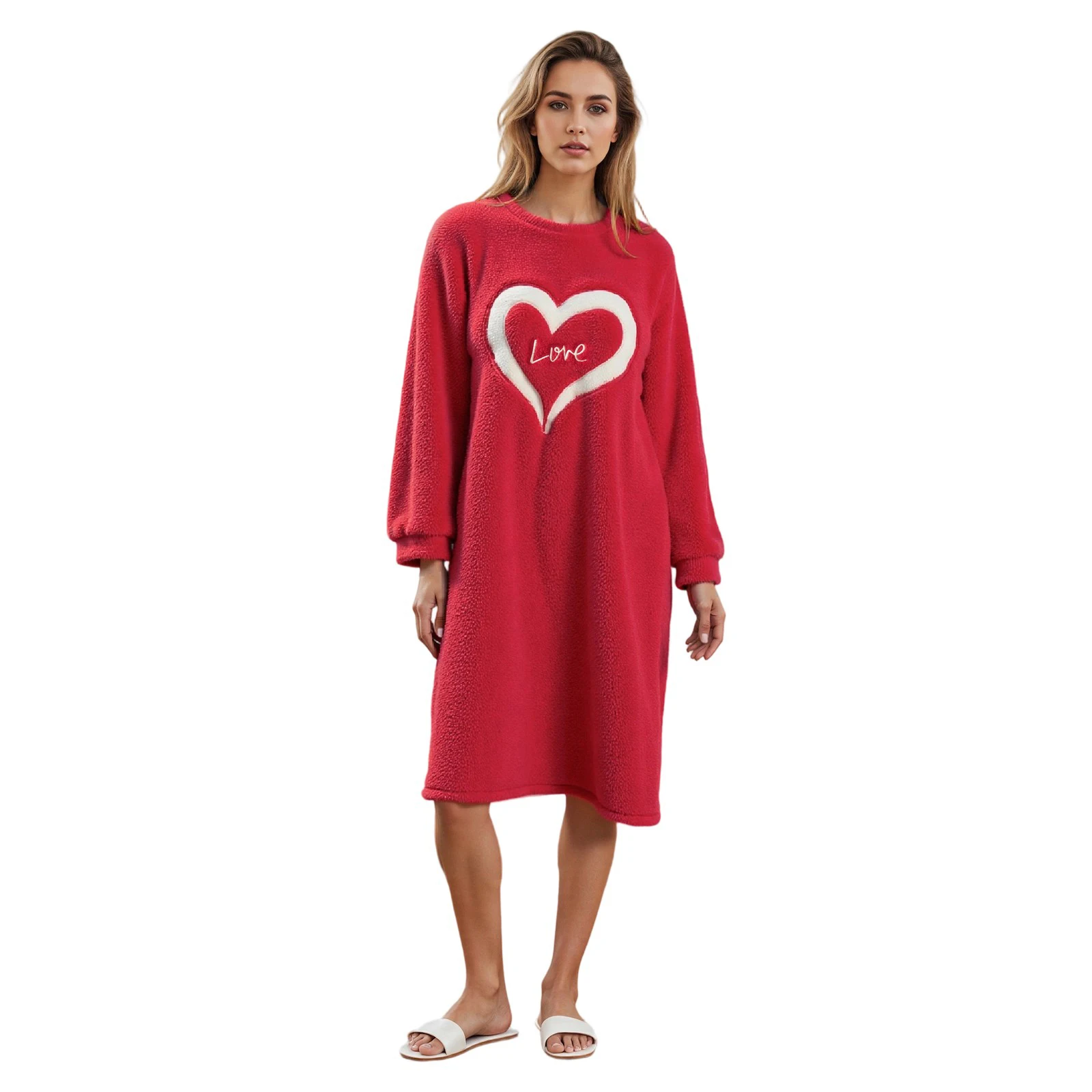 Women Fleece Pajamas Dress Heart Letter Round Neck Long Sleeve Night Cozy Winter Sleepwear
Women Fleece Pajamas Dress Heart Letter Round Neck Long Sleeve Night Cozy Winter Sleepwear