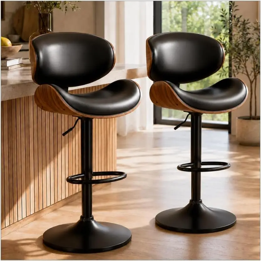 Swivel Bar Stools Set of 2, Adjustable Height Bentwood Barstools with PU Leather, Modern Black for Kitchen Counter Dining Room
Swivel Bar Stools Set of 2, Adjustable Height Bentwood Barstools with PU Leather, Modern Black for Kitchen Counter Dining Room