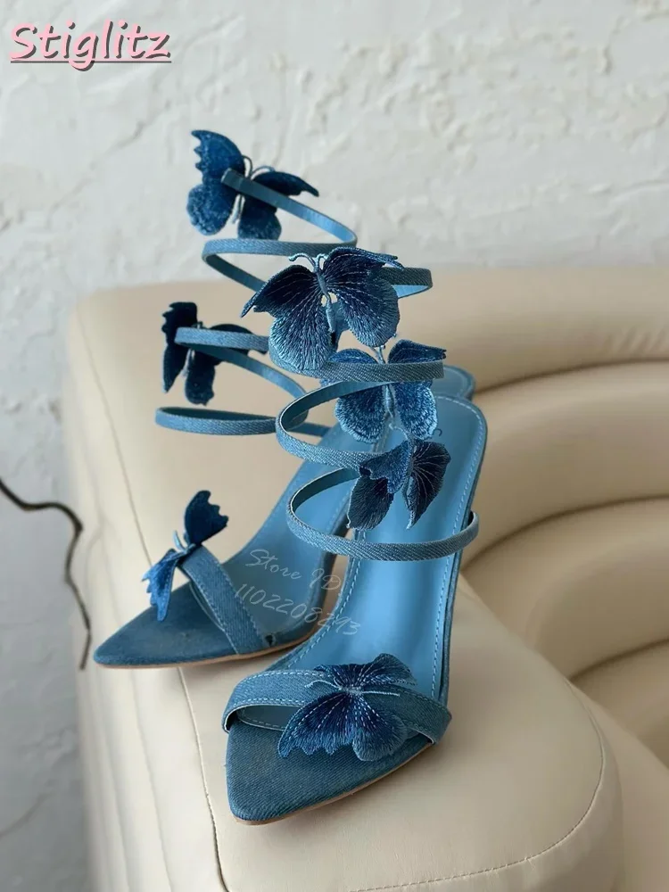 Blue Denim Butterfly Sandals Pointed Toe High-heeled Wrap Straps Stilettos Slip-on 2025 Summer New Fashion Women's Dress Shoes
Blue Denim Butterfly Sandals Pointed Toe High-heeled Wrap Straps Stilettos Slip-on 2025 Summer New Fashion Women's Dress Shoes