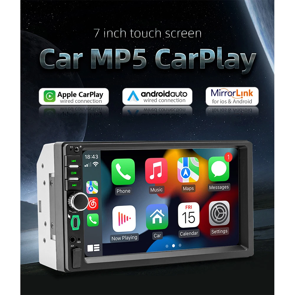 7-дюймовый HD-тачскрин автомобильной магнитолы Double Din с CarPlay, Android Auto, Bluetooth и Mirror Link
7-дюймовый HD-тачскрин автомобильной магнитолы Double Din с CarPlay, Android Auto, Bluetooth и Mirror Link
