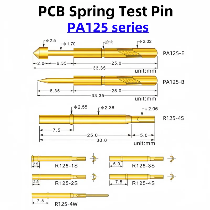 PA125 Series Gold Plated Brass Spring Test Probe Test Pin Pogo Pin Detection Needle PCB Test Tool P125-B PA125-B1 33.35mm 2.02mm
PA125 Series Gold Plated Brass Spring Test Probe Test Pin Pogo Pin Detection Needle PCB Test Tool P125-B PA125-B1 33.35mm 2.02mm