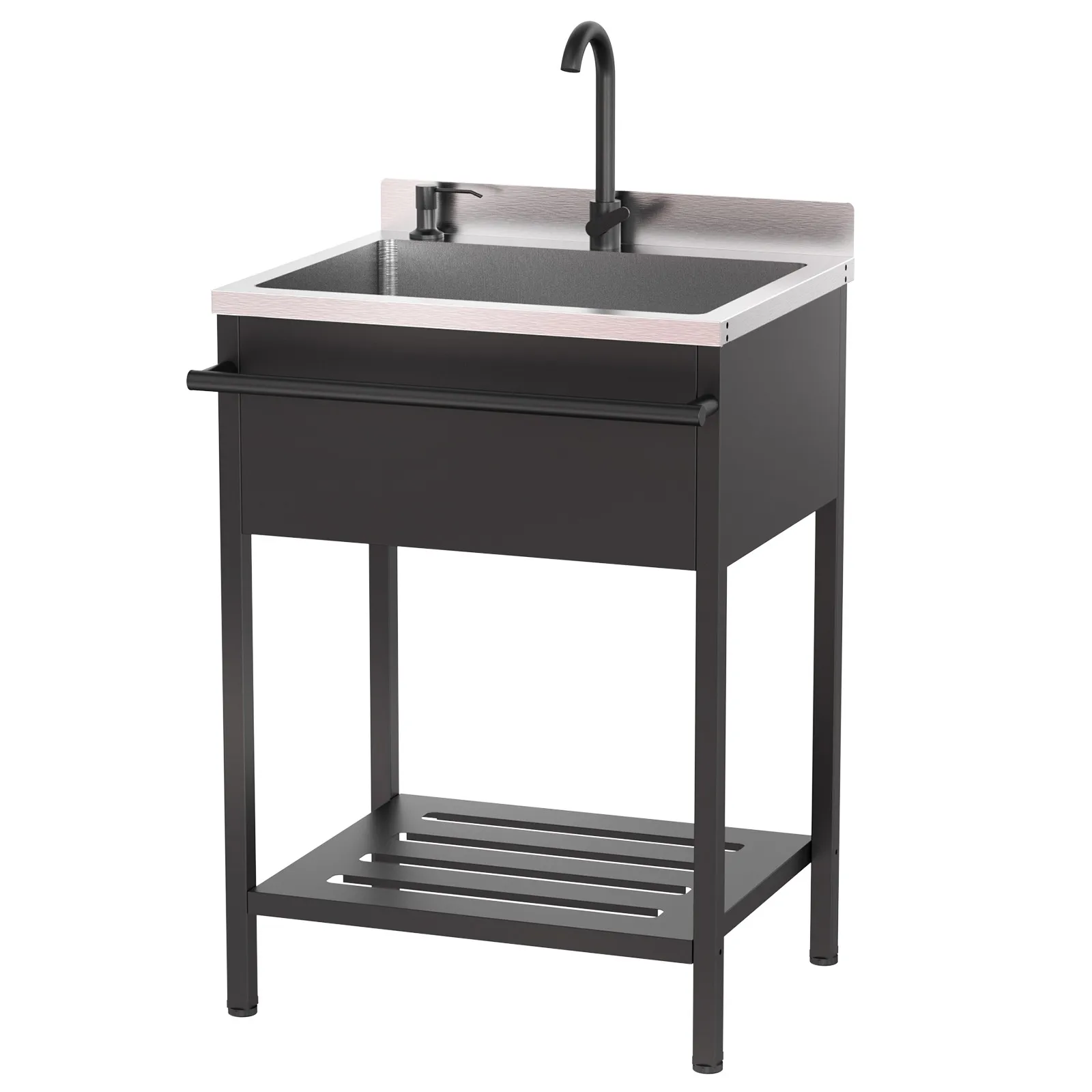 Black Stainless Steel Utility Sink with Towel Rack and Storage Shelf for Home
Black Stainless Steel Utility Sink with Towel Rack and Storage Shelf for Home