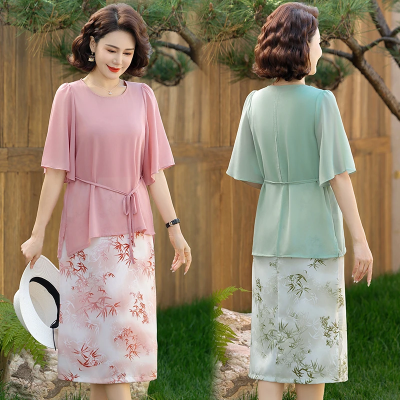 Women Fashion Chiffon Short Sleeve Blouse Two Peice Set Summer Sweet Floral Print Skirts Elegant Outfits
Women Fashion Chiffon Short Sleeve Blouse Two Peice Set Summer Sweet Floral Print Skirts Elegant Outfits
