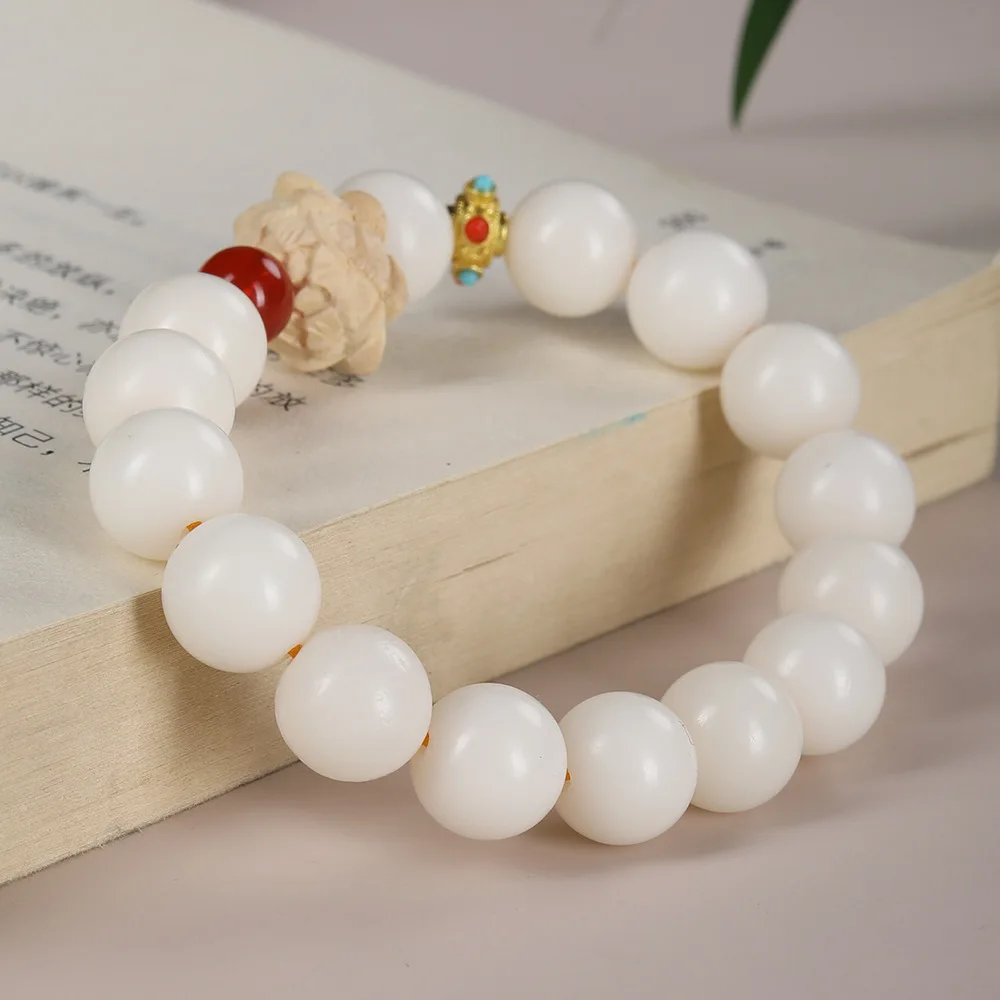 White Jade Bodhi Beaded Bracelet with Boxwood Lotus Carving Unisex Single Circle Round Bead Wristband Gifts
White Jade Bodhi Beaded Bracelet with Boxwood Lotus Carving Unisex Single Circle Round Bead Wristband Gifts
