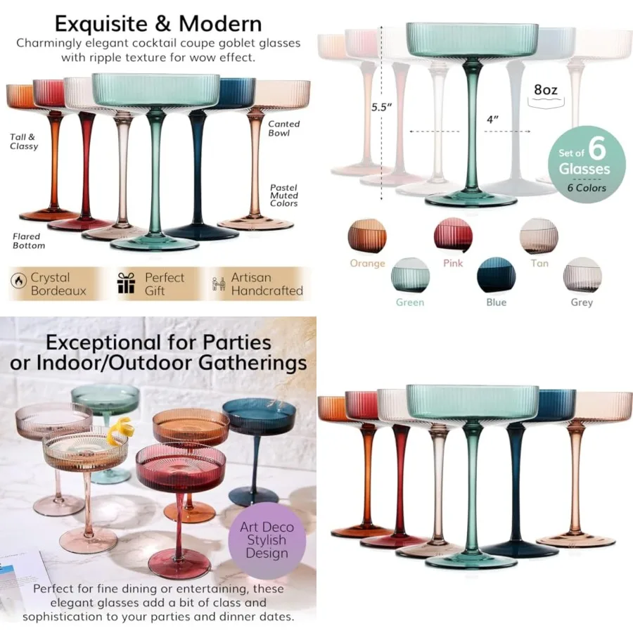 Vintage Art Deco Coupe Glasses -, Cocktail Champagne Ribbed Glasses 7oz Set of 6 Cute Pastel Muted Crystal Cocktail Glassware,
Vintage Art Deco Coupe Glasses -, Cocktail Champagne Ribbed Glasses 7oz Set of 6 Cute Pastel Muted Crystal Cocktail Glassware,