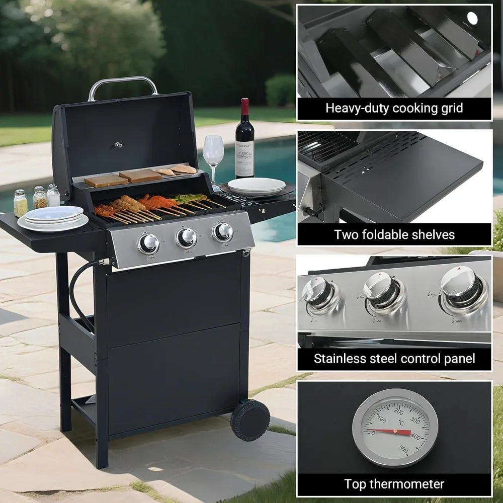 Propane Gas Grill 3-Burner,26,000 BTU Stainless BBQ Grill with Porcelain-Enameled Cooking Grates,Built-In, Customized
Propane Gas Grill 3-Burner,26,000 BTU Stainless BBQ Grill with Porcelain-Enameled Cooking Grates,Built-In, Customized