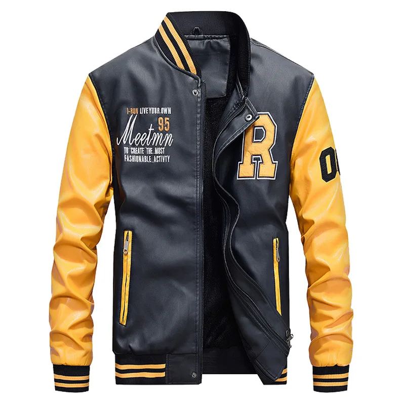Autumn Winter Men's Color Matching Embroidered Leather Baseball Jacket Plus Size Casual Stand Collar Fleece PU Motorcycle Jacket
Autumn Winter Men's Color Matching Embroidered Leather Baseball Jacket Plus Size Casual Stand Collar Fleece PU Motorcycle Jacket