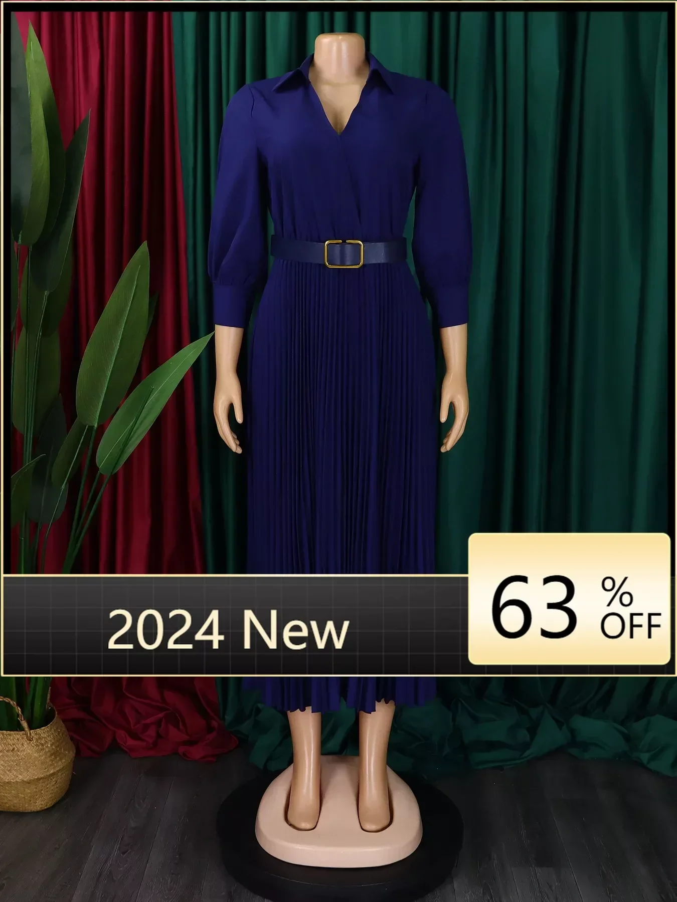 Elegant Solid Pleated Maxi Dress For Women New Fashion Casual V-neck Large Size With Belt Dress Temperament Commuting Clothing
Elegant Solid Pleated Maxi Dress For Women New Fashion Casual V-neck Large Size With Belt Dress Temperament Commuting Clothing