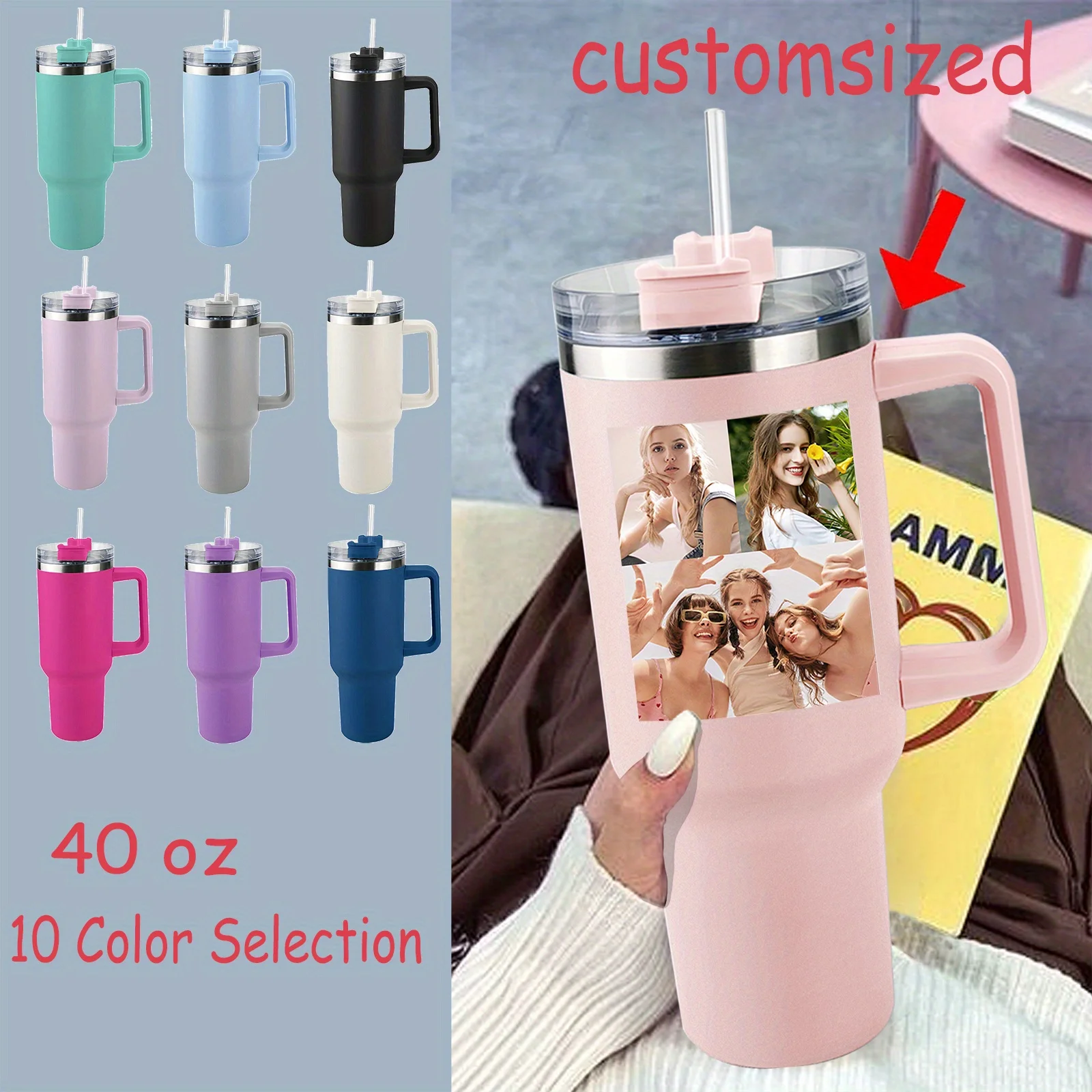 40oz custom large-capacity water cup seamless vacuum water bottle with handle and two straws, customizable for three photos. Suitable for office, sports, outdoor, home, water cup gifts, Valentine's Day gifts, birthday gifts
40oz custom large-capacity water cup seamless vacuum water bottle with handle and two straws, customizable for three photos. Suitable for office, sports, outdoor, home, water cup gifts, Valentine's Day gifts, birthday gifts