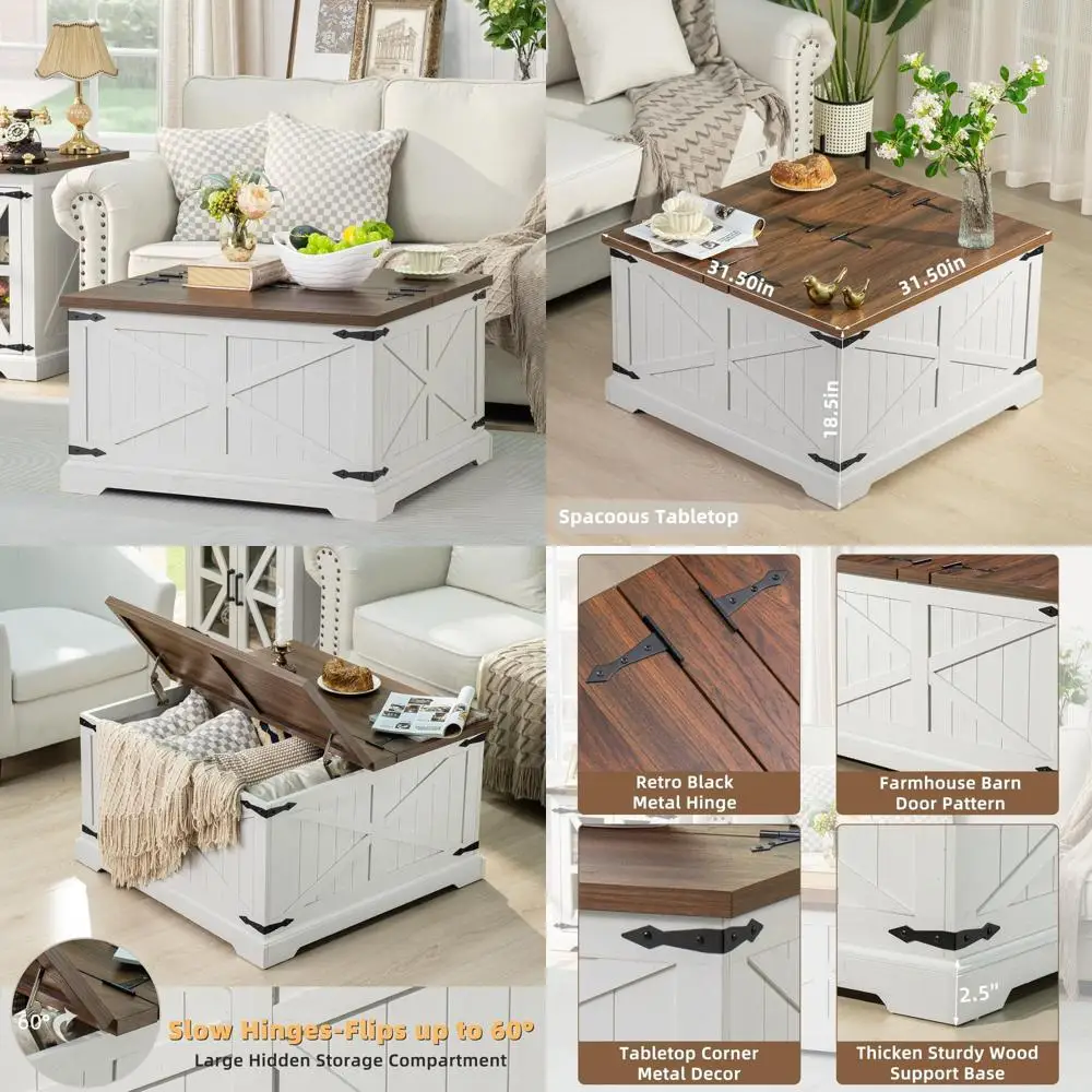 Rustic Modern Farmhouse Coffee Table with Antique White Finish and Large Hidden Storage, Square Centerpiece for Living Room
Rustic Modern Farmhouse Coffee Table with Antique White Finish and Large Hidden Storage, Square Centerpiece for Living Room