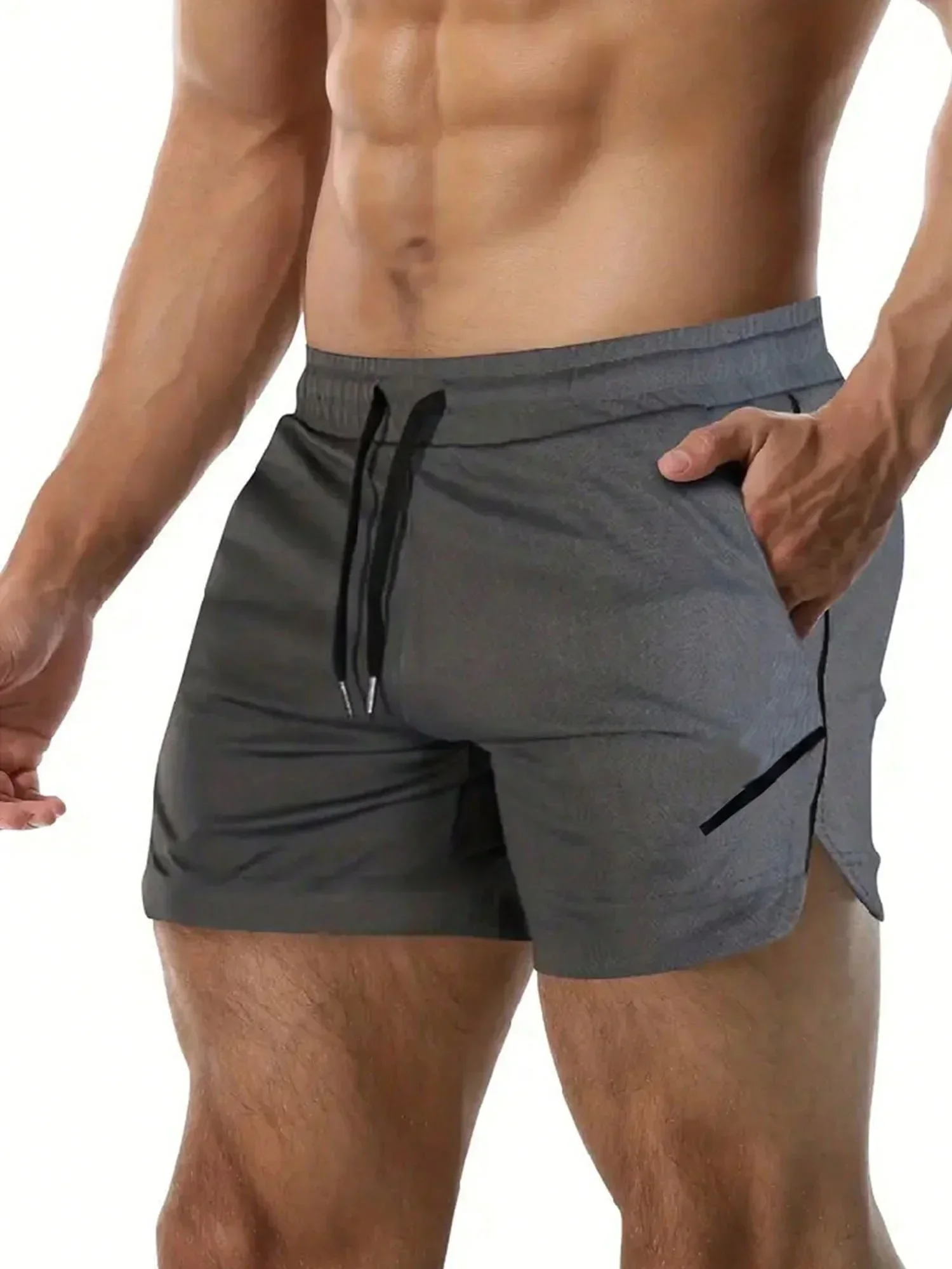 Men Solid Color Split Hem Drawstring Athletic Shorts For Gym Running Fitness
Men Solid Color Split Hem Drawstring Athletic Shorts For Gym Running Fitness